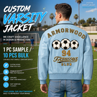 Blouson universitaire sur mesure en cuir rayé en peau de mouton avec broderie 3D, patch de football, applique lettre et strass, vêtement d'extérieur personnalisé