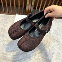 Chaussures classiques marron léopard à bout fendu, design confortable avec bride, pour femme – Le choix populaire