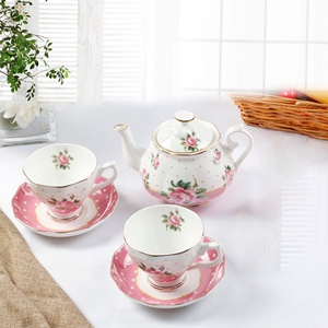 Juego de Té y Café de Porcelana China con Borde Dorado, Estilo Europeo de Lujo, Ecológico, para el Té de la Tarde - Product Image 1