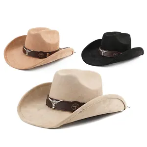 Chapeau de cowboy unisexe en feutre de luxe Fedora Casquette de cowgirl OEM ODM Fabricant <span class=keywords><strong>Castor</strong></span> en laine à large bord pour homme pour les fêtes d'hiver Pêche - Product Image 1