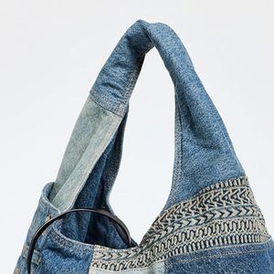 Bolso Tote Vaquero Personalizado para Mujer, Diseño de Parches Bordados, Abierto, de Hombro, para Playa, Viajes, Primavera, Verano, Otoño, Estilo Vaquero - Product Image 4