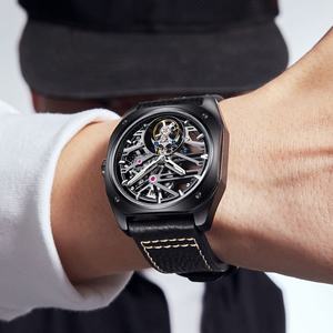 Montre Homme Original marca <span class=keywords><strong>AESOP</strong></span> 7067 lujo hombres Tourbillon relojes hueco esqueleto Cool hombre cuero reloj mecánico - Product Image 2