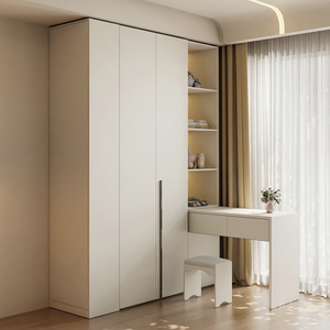 Hinged Door Wardrobe <b>Large</b> Capacity Bedroom Storage Cabinet With <b>Desk</b> Combination For Home Use - Product Image 3