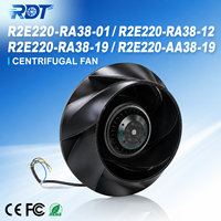 Ventilador Centrífugo AC R2E220-RA38-19, 230VAC, 115W, 2800RPM, 220mm, Aspas Curvadas hacia Atrás, Módulo Inversor, para Ventilación de Gabinetes