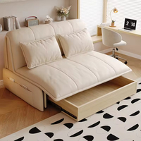 Canapé-lit intelligent moderne pliable deux places crème avec tiroir, en tissu doux, pour appartement et salon, lit double pour la maison - Vente en gros