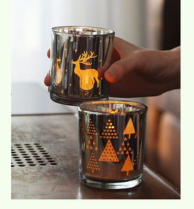 Portavelas Navideño de Cristal Electrochapado Europeo, Rojo, Decoración para Mesa de Fiesta en el Hogar - Product Image 3