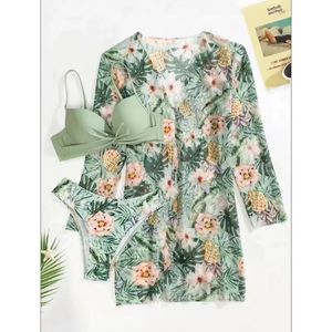 Ensemble de maillot de bain trois pièces pour femme, bikini taille basse d'été, avec cache-maillot et haut à manches longues push-up, pour la plage - Product Image 3