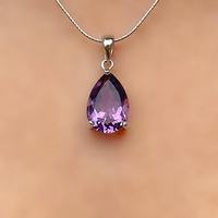 Pendentif Solitaire Goutte d'Eau en Améthyste Véritable Plaqué Or sur Argent, Pierre de Naissance de Février, Bijou Élégant Fait Main, Cadeau pour Femme