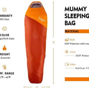 Sac de couchage Woqi Mummy 500g imperméable pour adulte, camping en plein air, compact, léger, polyester, orange - Product Image 4