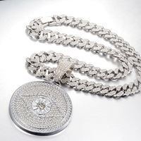 Nouveau Collier Pendentif Plaque Œil de Diable Personnalisé en Alliage de Zinc avec Chaîne Bambou Style Hip-hop pour Homme, Bijoux, Cadeau