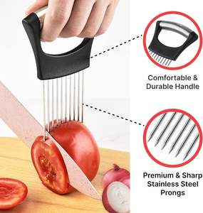 Hot <b>Sale</b> Wholesale Stainless Steel Eco-Friendly Kitchen Gadget Onion Holder & Cutter with <b>Plastic</b> Handle Dishwasher Safe - Product Image 4