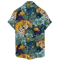 مخصص جديد تصميم الرجال هاواي رايون الحرير شاشة طباعة قمصان قصيرة الأكمام الطباعة شعار الصيف الشاطئ زر يصل قميص هاواي صيفي