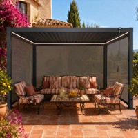 Paravent extérieur large de 3 m, profil en alliage thermolaqué, rideau en tissu translucide rétractable pour pergola en aluminium de jardin