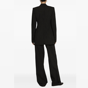 Custom <strong>Black</strong> <strong>Pinstriped</strong> Women's Straight <strong>Trousers</strong> High Waist Elastic Waist Loose Fit Casual Pants Anti-Wrinkle Eco-Friendly - Product Image 5