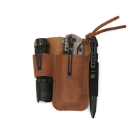 En stock, organiseur de poche EDC en cuir véritable, pochette à outils multi-poches avec clip de ceinture pour lampe torche, couteau et stylo