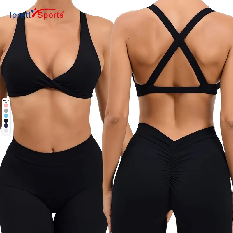 Hoogwaardige Unieke Deep V Front Crop Top Bh Soft Workout Activewear Vrouwen Gymwear Fitness Yoga Sportbeha 'S