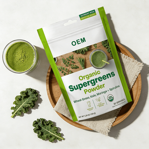 תוסף תזונה אורגני למבוגרים, אבקת סופר-גרין עם עשב חיטה, קייל, מורינגה וספירולינה - משפר חסינות ואנרגיה - Product Image 2