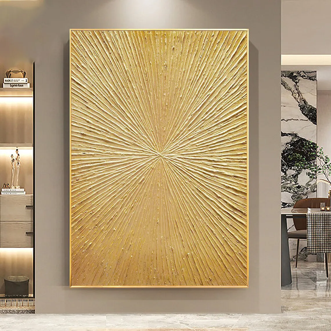 Linee astratte di grandi dimensioni struttura dorata moderna lamina d'oro acrilico tela bohémien dipinta a mano su tela pittura a olio wall art decor