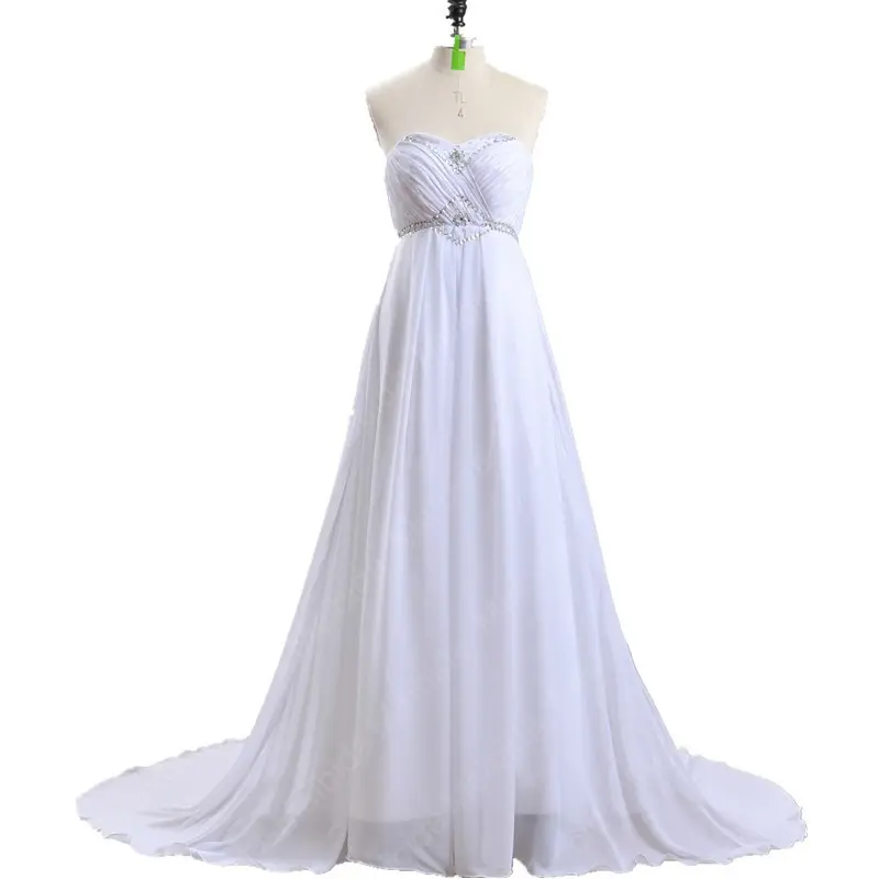 White ivory stitched beads bridesmaid dress chiffon evening dress party wedding photo studio photo dress