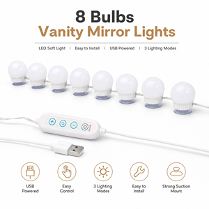 Kit de Iluminación LED Moderno de 8 Bombillas para Espejo de Vanidad, Alimentado por USB, 3 Colores Regulables, Lámpara de Espejo con Clasificación IP65 - Product Image 1
