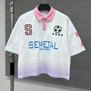 เสื้อยืดครอปทรงบ็อกซี่ปักลายสตรีทแวร์สำหรับผู้ชาย โลโก้สั่งทำ ผ้าฝ้าย 100% เสื้อฟุตบอลโอเวอร์ไซส์ เสื้อโปโลชาย - Product Image 4