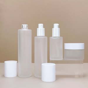 Luxury Skincare Packaging Glass Face Cream Jar and Bottle <b>Set</b> 50ml 100ml 120ml 50g Lotion Frosted Cosmetic Glass Bottle - Product Image 3