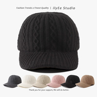 Topi Baseball Rajut 6 Panel Gaya Musim Dingin 100% Katun untuk Wanita, Warna Solid, Bordir Gaya Antik, Modis dan Trendi