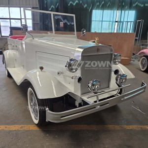 รถยนต์ไฟฟ้าสไตล์วินเทจสีขาว ภายในสีแดง พร้อมรายละเอียดโครเมียม - Product Image 2