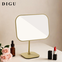 Miroir de maquillage DIGU Gold, miroir de table rectangulaire arrondi avec cadre et support en métal, miroir cosmétique de luxe pour table de maquillage
