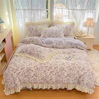 Parure de lit en velours de lait polyester, motif floral coréen évidé et sculpté, 4 pièces, housse de couette d'hiver en polyester