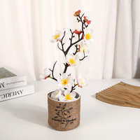 Tanaman Pot Bunga Plum Buatan Multi-warna Bunga Sutra Pot Linen Dekorasi Rumah Gaya Cina Baru Grosir