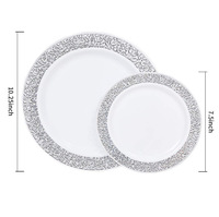 Assiettes à dessert classiques en plastique PS sans BPA, réutilisables, écologiques, pour mariage, fête, bord doré/argenté, blanches, pour restaurants