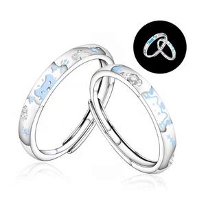 Anillos De Pareja Silver Plated Luminous Dog <b>Cat</b> Couple <b>Rings</b> Glow in Dark Luminous Band Adjustable Open <b>Ring</b> Wedding Jewelry - Product Image 3