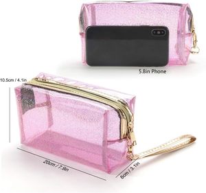 Sac de toilette transparent en PVC personnalisé pour filles et femmes, sac en PVC transparent avec fermeture éclair, sac de maquillage scintillant pour voyage - Product Image 3