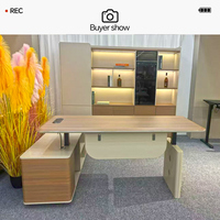 Ensemble de mobilier de bureau de direction haut de gamme en forme de L, bureau debout pour PDG avec hub d'alimentation intelligent