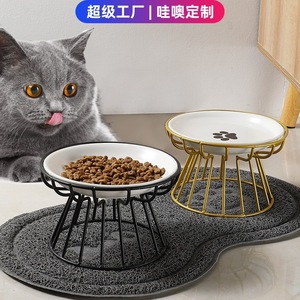 Bol en céramique personnalisé pour animaux de compagnie, bol surélevé pour nourriture de chat avec motif de patte pour chats - Product Image 5