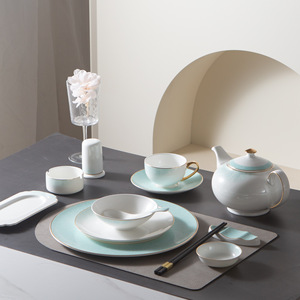 Service de vaisselle haut de gamme en porcelaine fine bleue 2026 pour usage domestique – Vaisselle en céramique moderne de luxe léger - Product Image 3