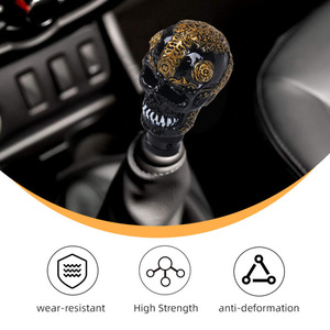 Car Gear <b>Knob</b> Skull Design <b>Black</b> Gold Pattern Plastic Shift <b>Knob</b> For Car Interior Customization - Product Image 2
