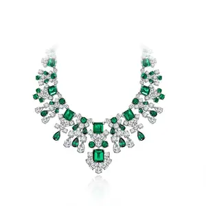 Hot Selling High Quality Lab Grown Emerald Bridal Necklace Wedding Jewelry Emerald Gemstone Fashion Necklace For Party