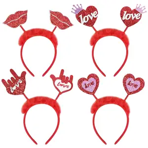 Valentinstag Stirnbänder Glitter Red Heart Lip Bopper Stirnband Haar Hoop Head Bopper Haarschmuck