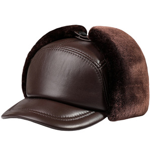 R012 Cừu Mũ Da Lông Cừu Bên Trong Lông Mũ Da Tự Nhiên Mũ Mùa Đông Beret Mũ Baker Cậu Bé Hat - Product Image 1