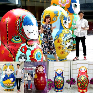 Sculpture de Matryoshka russe en fibre de verre, peinture décorative extérieure de style dessin animé, magnifique, pour centre commercial, exportation européenne, pour place - Product Image 1