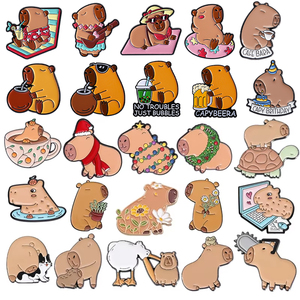 Broches en émail de la série Capybara mignon buvant bière et thé au lait, Capybara de Noël 'Pas de problèmes, juste des bulles', Bijoux cadeaux - Product Image 1