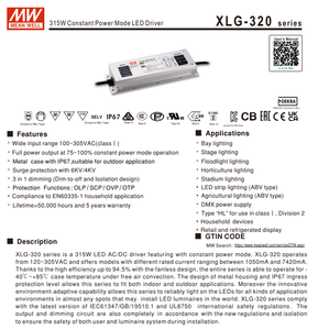 MEAN WELL XLG-320-V-A 312W 12V 18A 24V 13A 3IN1 ไดร์เวอร์ LED กำลังไฟคงที่แบบหรี่แสงได้ AC100‑305Vac IP67 กันน้ำ - Product Image 2