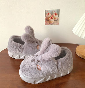 شباشب قطنية نسائية شتوية الأكثر مبيعًا بتصميم أرنب لطيف وعصري، أحذية بكعب عالٍ دافئة للمنزل والداخل، نعال زاباتوس - Product Image 6