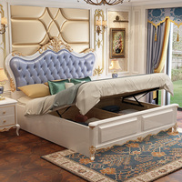 Elande Amerikanisches Modernes Luxus-Doppelbett aus Massivholz mit Stauraum, Rot Gepolstert, Anpassbare Größen (1,8m/1,5m/2m), Schlafzimmermöbel