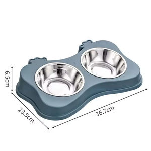 Tugas berat baja tahan karat antiselip mangkuk hewan peliharaan ganda untuk kucing dan anjing makanan dan air Anti tumpah - Product Image 3
