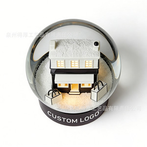 Custom Logo Crystal Snow <b>Globe</b> With Shop Model Illuminated Round Decorative Christmas Gift - Product Image 3