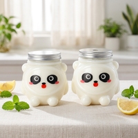 Botella de 500 ml con diseño de oso panda para panadería, con tapa, pajita, desechable, de plástico PET, serigrafiada, con revestimiento UV, contenedor Maxbox para fiestas