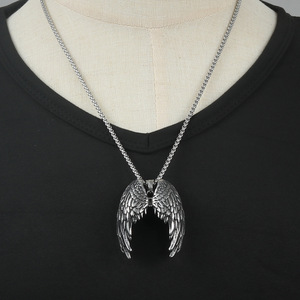 Collar con colgante de alas de ángel de acero inoxidable, color plateado, cadena de 3,0x60 cm, joyería de moda para hombre - Product Image 4
